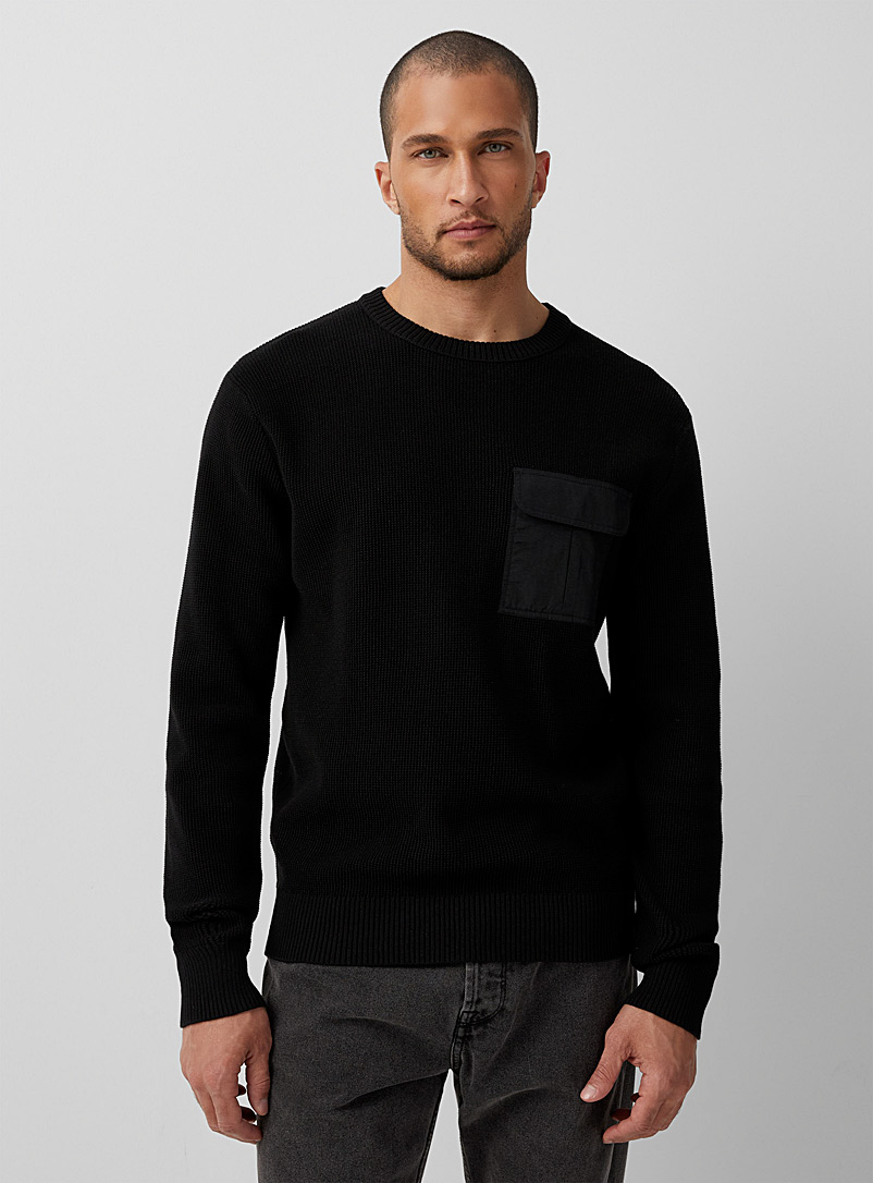 Le 31 Black Nylon pocket sweater for men