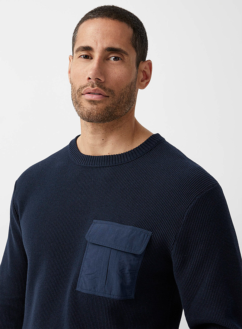 Le 31 Marine Blue Nylon pocket sweater for men