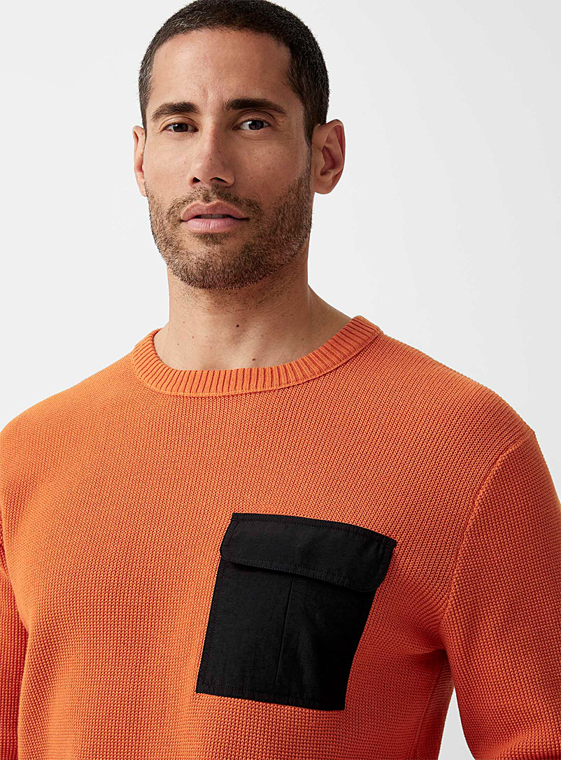 Le 31 Dark Orange Nylon pocket sweater for men