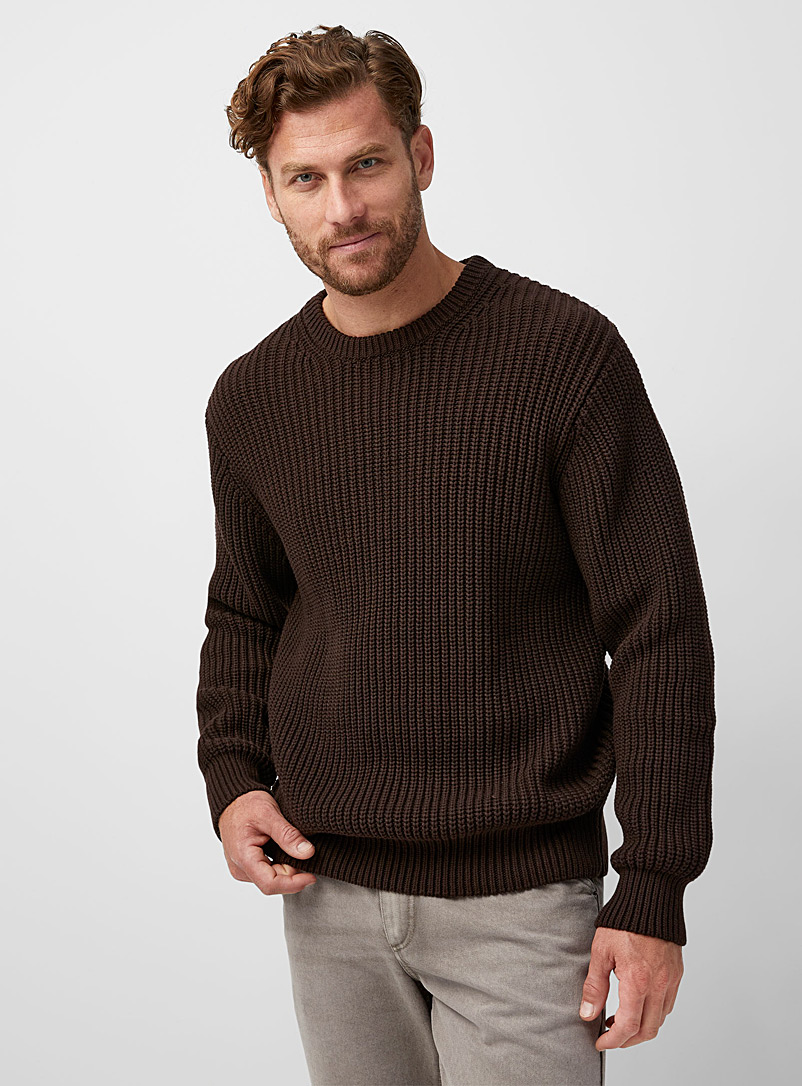 Le 31 Dark Brown Ribbed crew-neck sweater for men