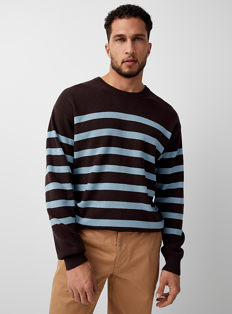 Le 31 Patterned Brown Two-tone striped sweater for men