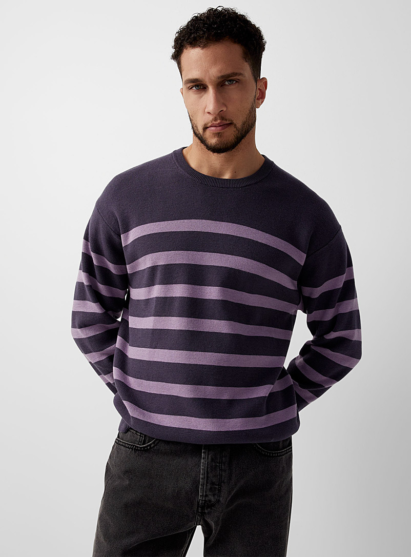 Le 31 Patterned Blue Two-tone striped sweater for men