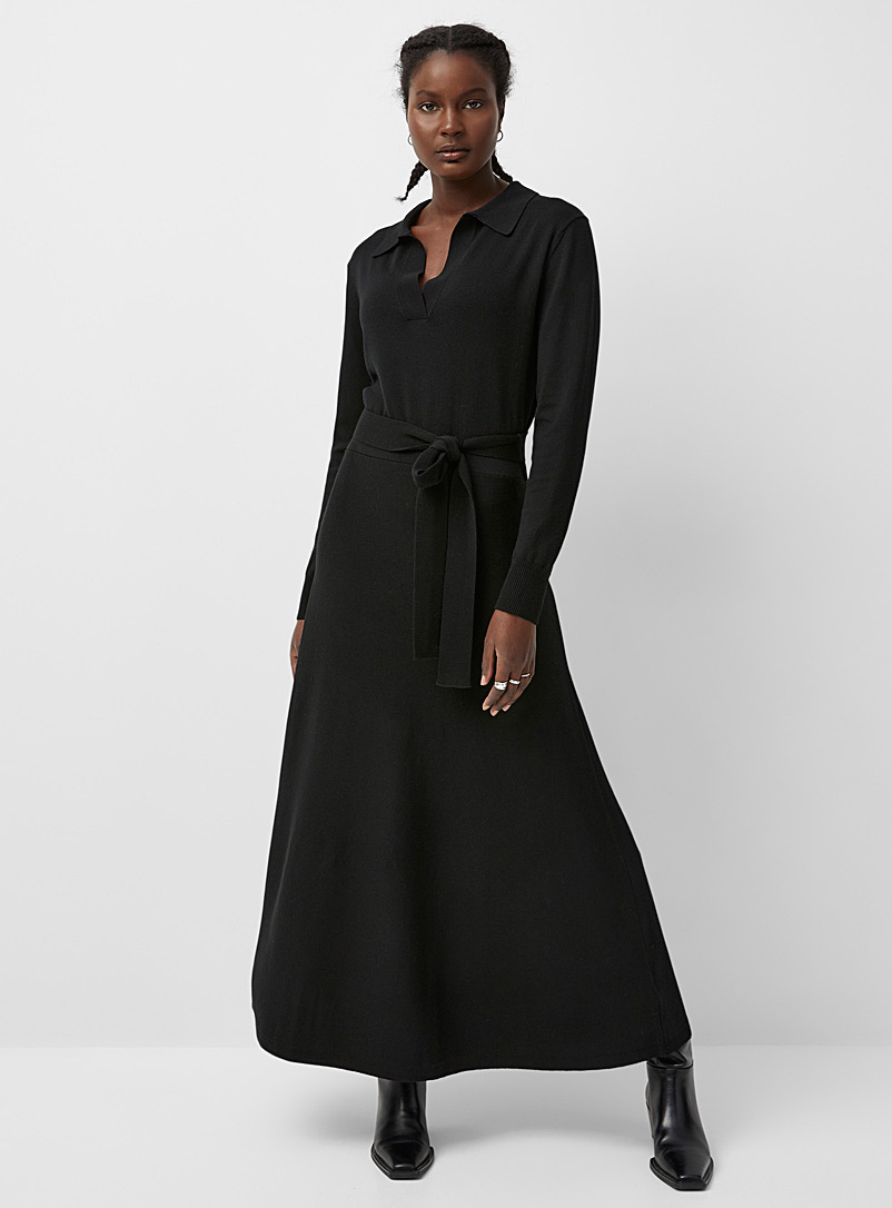 Contemporaine Black Belted responsible merino wool dress for women