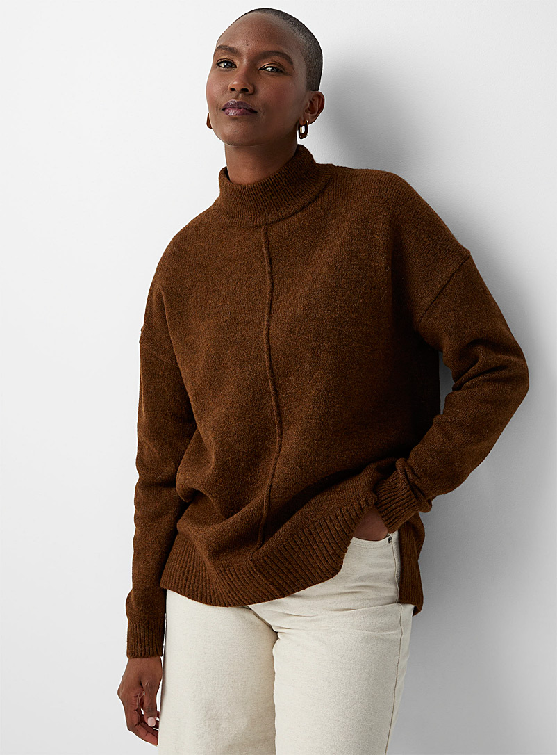 Contemporaine Dark Brown Mock-neck oversized sweater for women