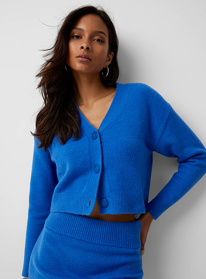 Icône Blue Cropped and boxy V-neck cardigan for women