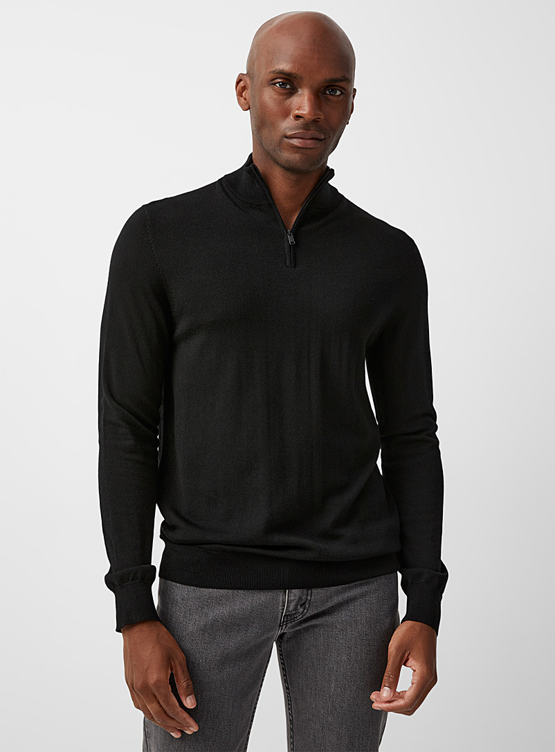 Le 31 Black Zipped mock-neck merinos sweater Innovation collection for men
