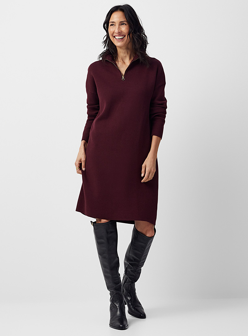 Contemporaine: La robe tricot col montant zippé Rouge moyen-framboi-ceris pour femme