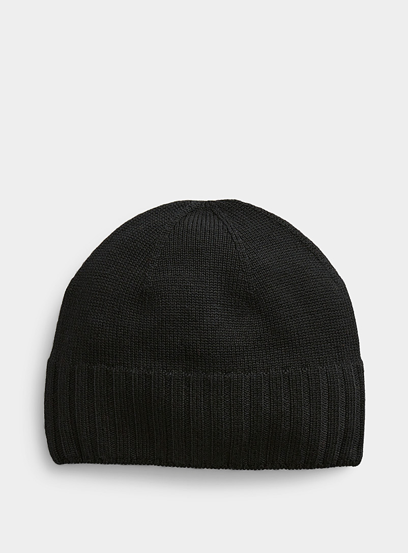 Le 31 Black Solid merino wool tuque for men