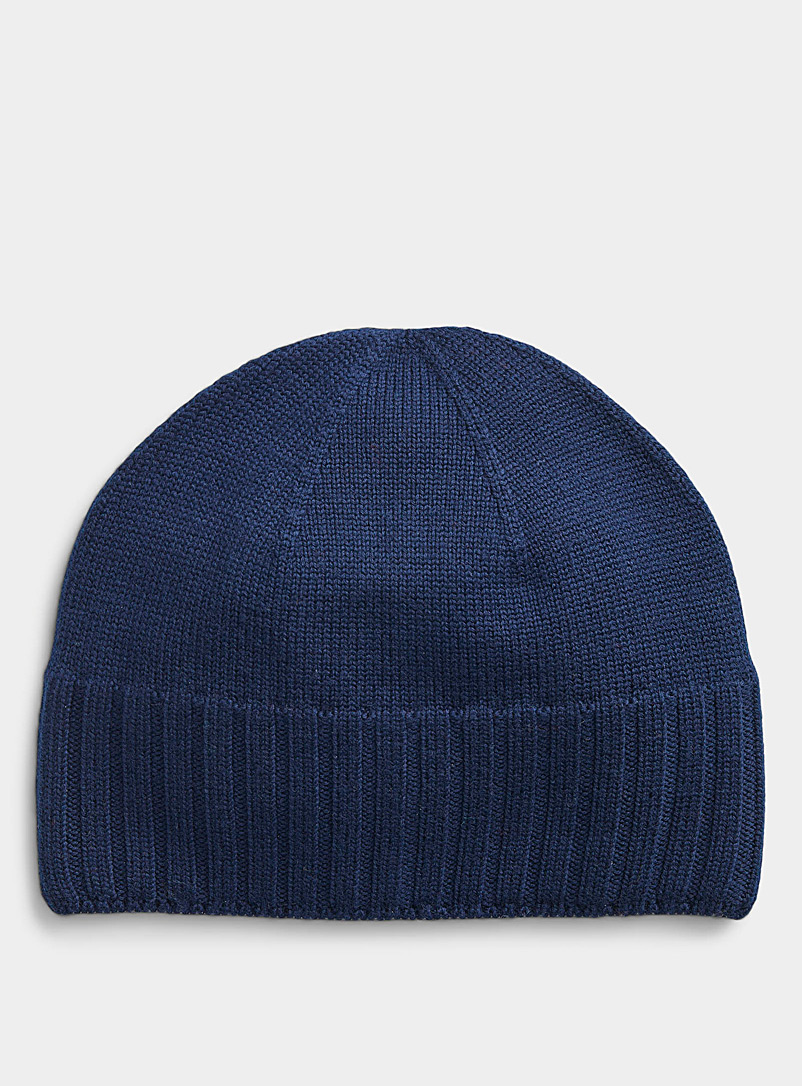 Le 31 Marine Blue Solid merino wool tuque for men