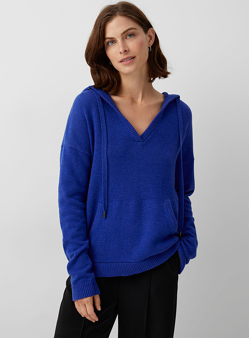 Contemporaine Sapphire Blue Loose hooded sweater for women