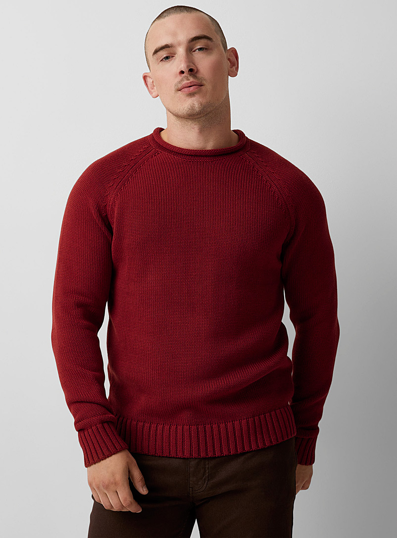 Le 31 Ruby Red Rolled crew-neck sweater for men