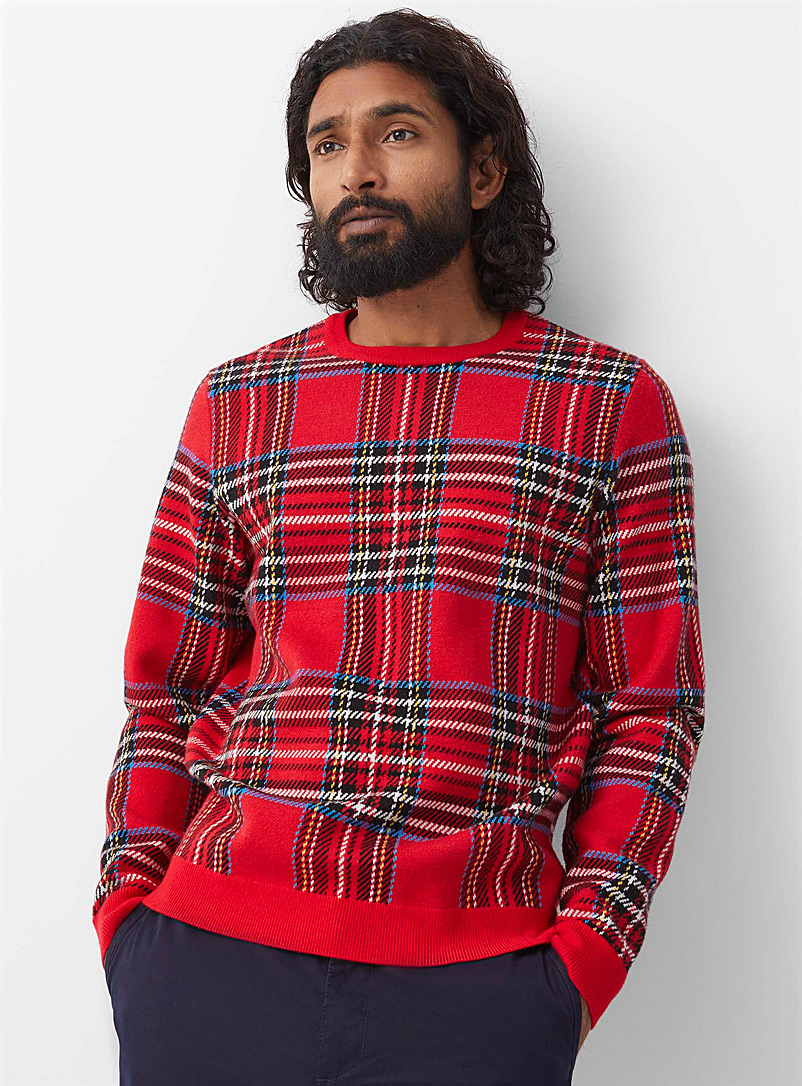 Le 31 Patterned Red Tartan sweater for men