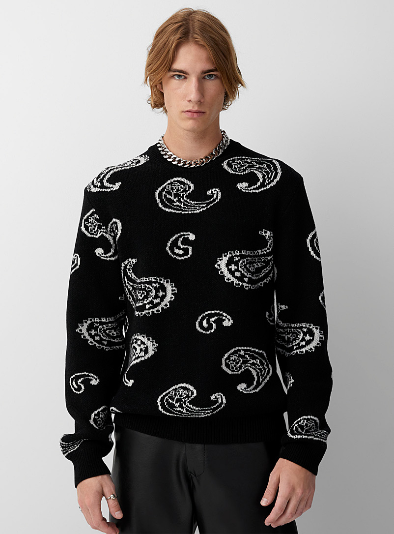 Le 31 Patterned Black Modern jacquard sweater for men
