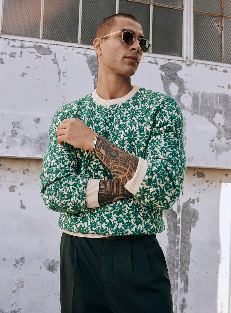 Le 31 Patterned Ecru Contrast bouclé jacquard sweater for men