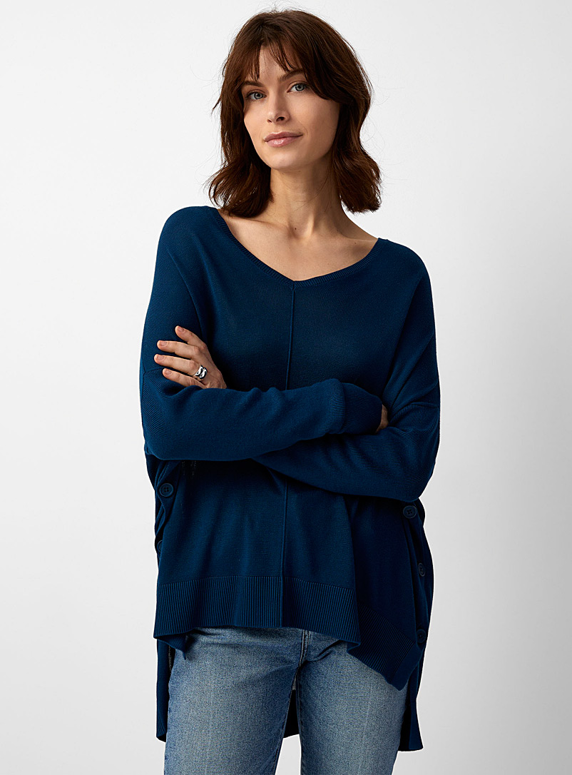 Contemporaine: Le pull tunique côtés boutonnés Bleu foncé pour femme