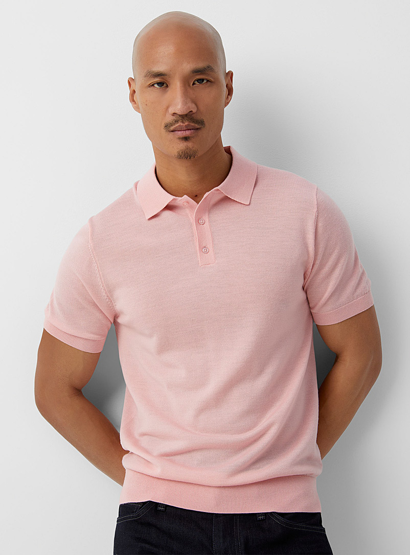 Le 31 Pink Responsible merino wool polo for men