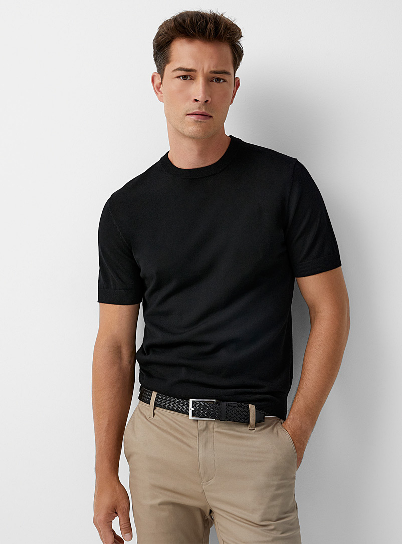 Le 31 Black Responsible merino minimalist sweater for men