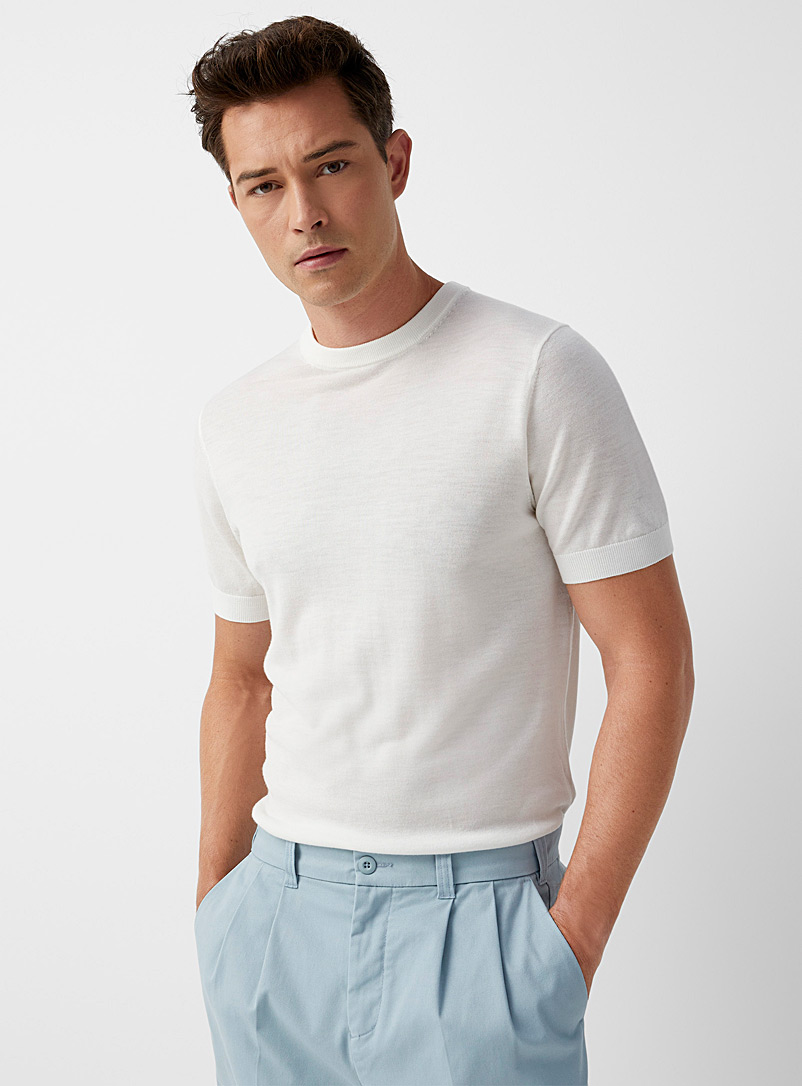 Le 31 Ivory White Responsible merino minimalist sweater for men