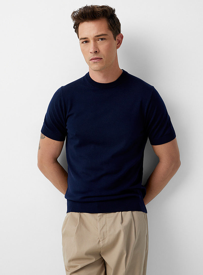Le 31 Marine Blue Responsible merino minimalist sweater for men