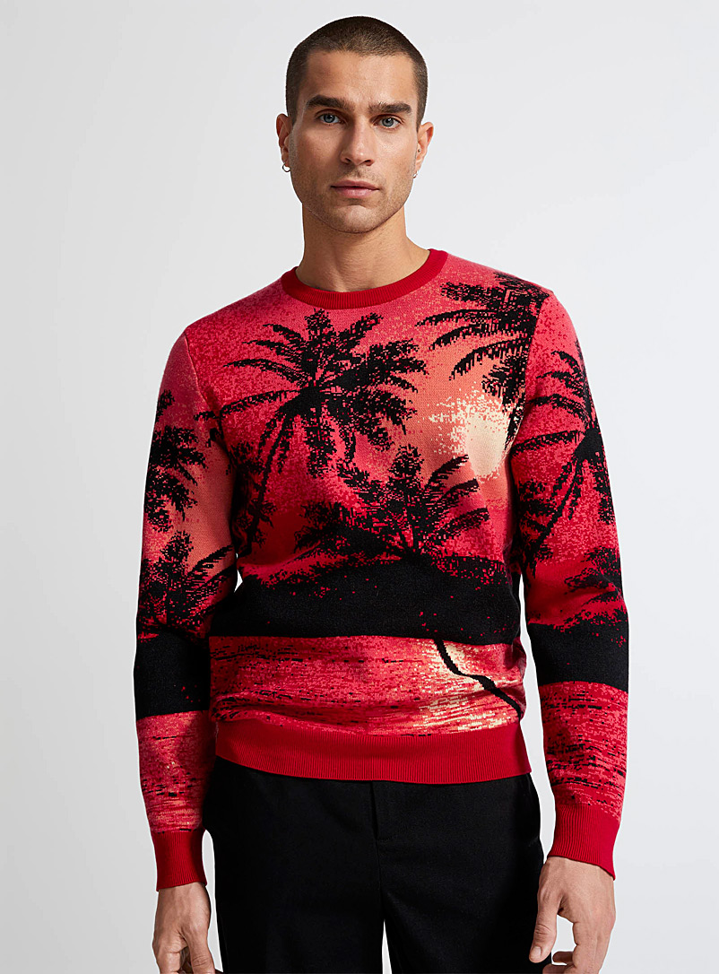 Le 31 Patterned Red All-over jacquard sweater for men