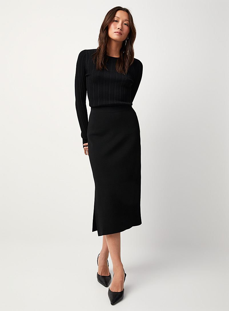 Contemporaine Black Thick knit pencil skirt for women