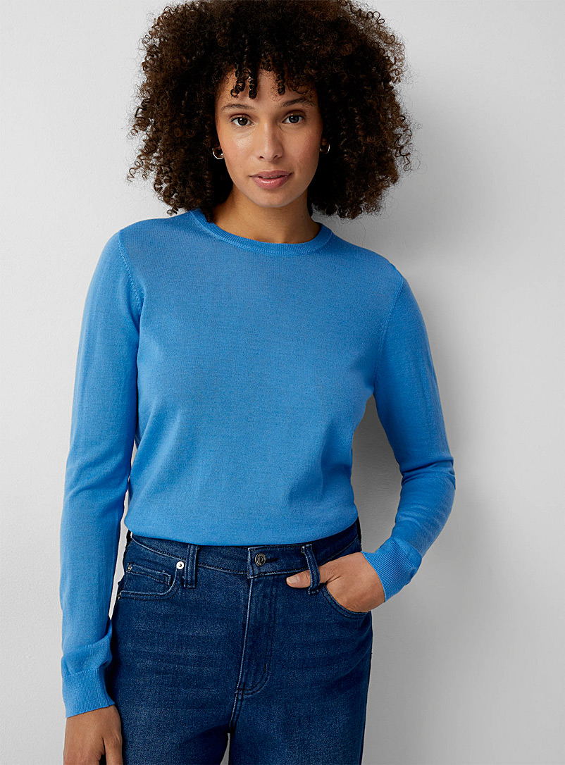 Contemporaine Blue Responsible merino wool crew-neck sweater for women