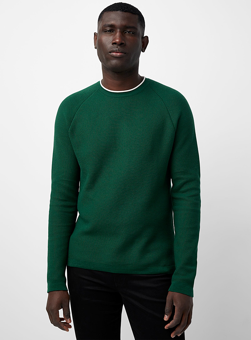 Le 31 Green Honeycomb textured sweater for men