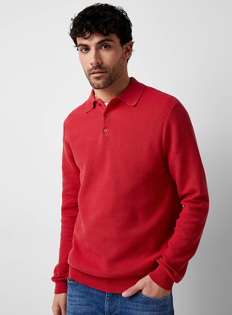 Le 31 Red Optical honeycomb knit polo for men