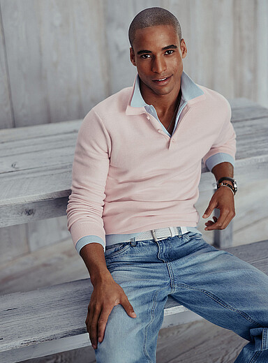 Le 31: Le polo tricot alv&eacute;ole optique Vieux rose pour homme
