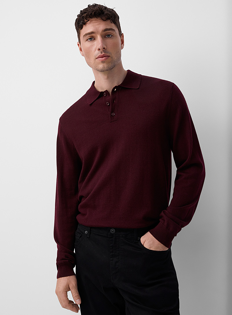 Le 31 Ruby Red Responsible merino wool polo for men