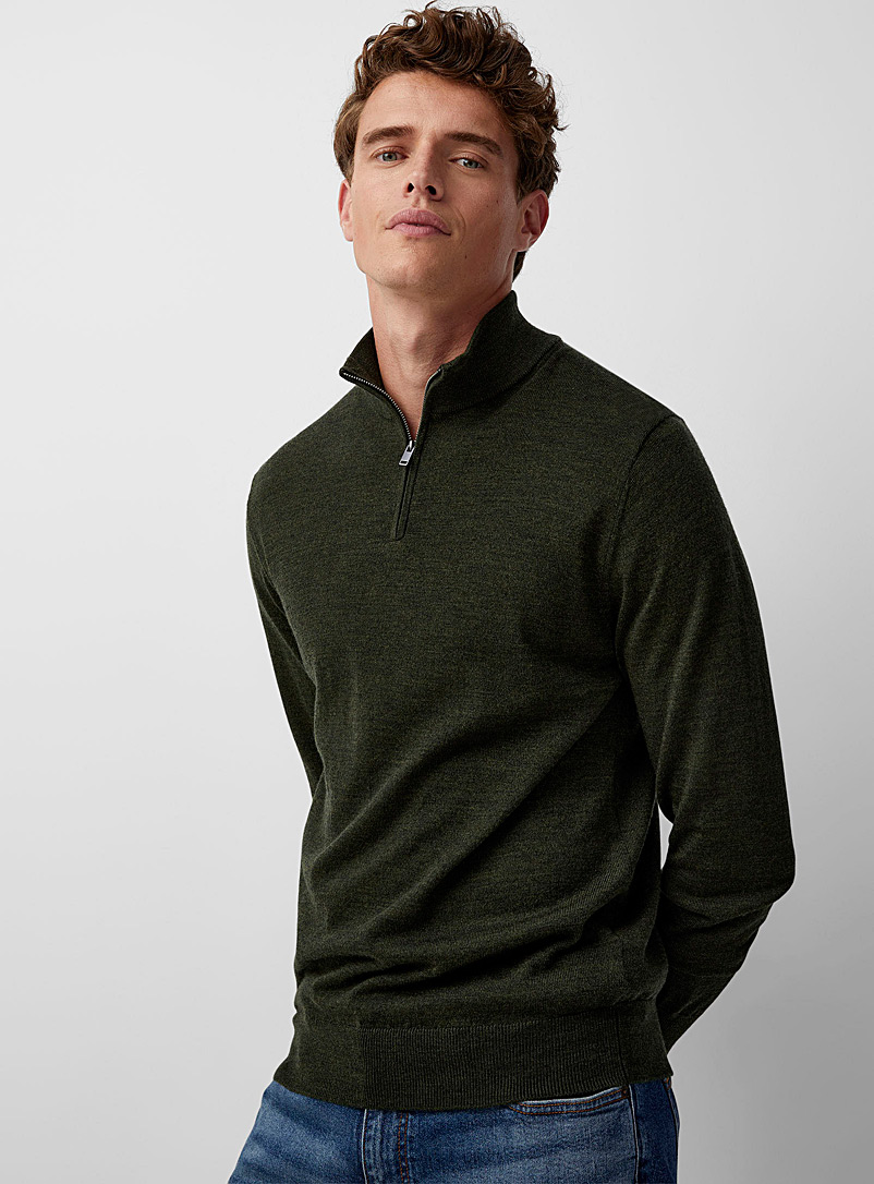 Le 31 Green Eco-friendly merino wool zipped-collar sweater for men