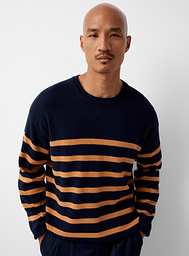 Le 31 Patterned Blue Nautical stripe sweater for men