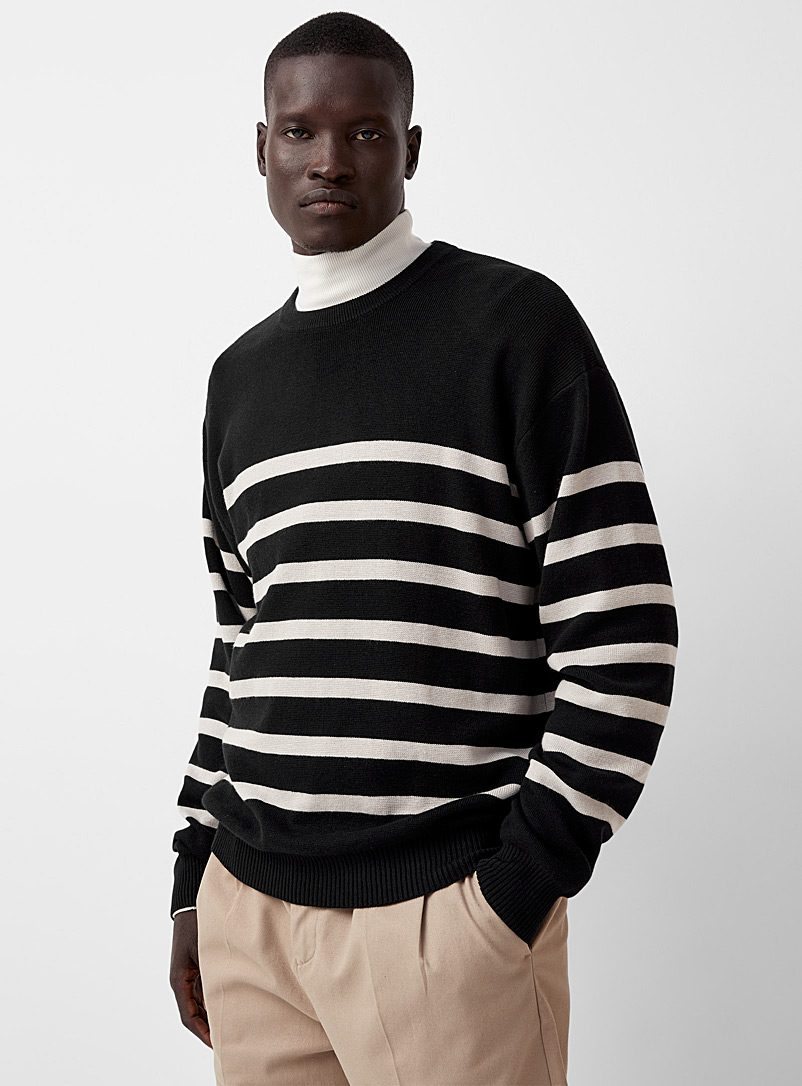 Le 31 Patterned Black Nautical stripe sweater for men