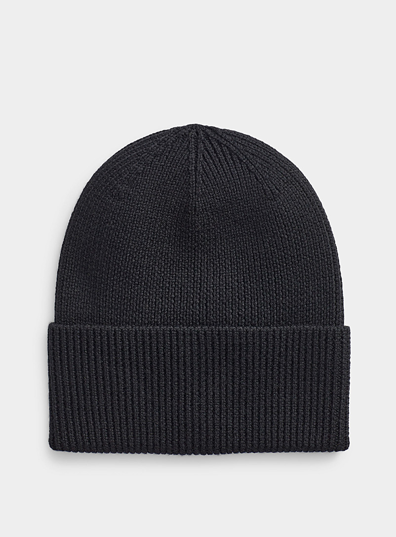 Le 31 Black Ribbed merino wool tuque for men