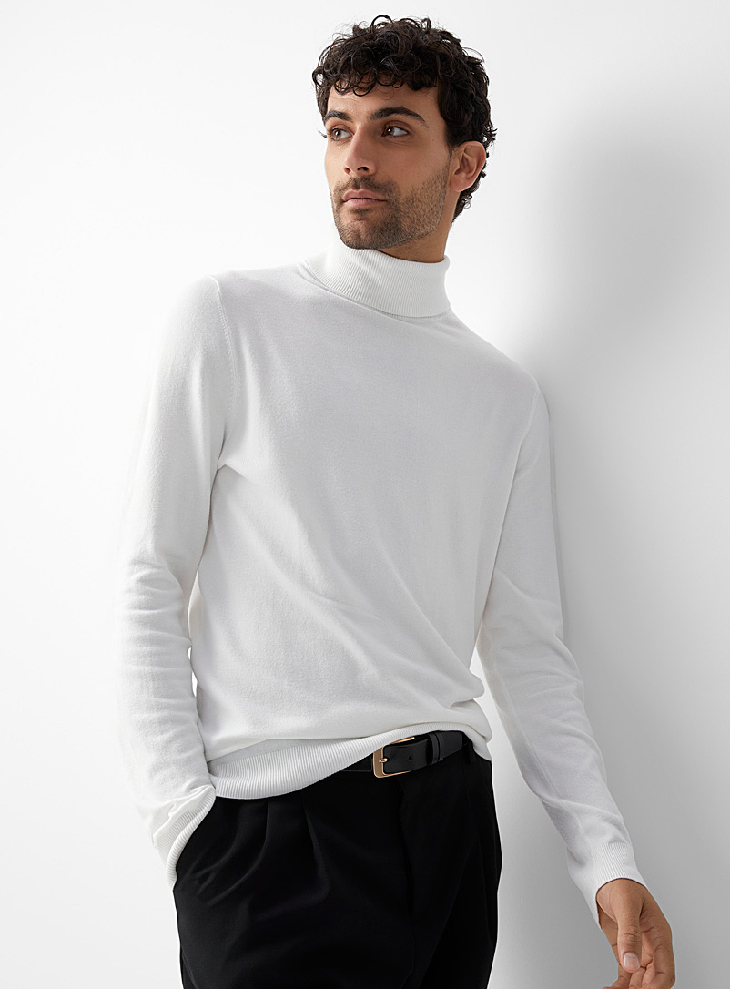 Le 31 Ivory White Silky knit turtleneck for men