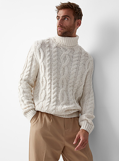 Le 31 Off White Twisted-cable turtleneck sweater for men