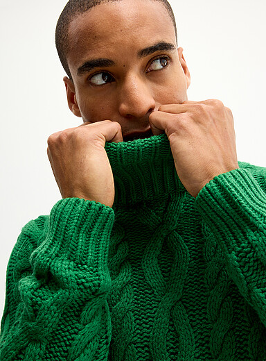 Le 31 Green Twisted-cable turtleneck sweater for men