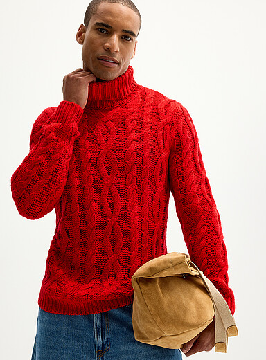 Le 31 Red Twisted-cable turtleneck sweater for men