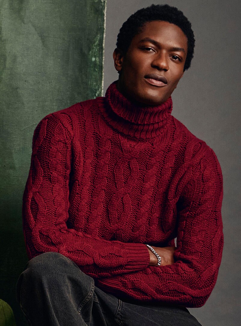 Turtleneck Trendy Jumpers Turtleneck Sweater Mens Red Knitted Jumper Red Mock Turtleneck