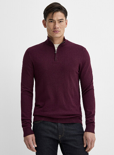 Zip-neck silky knit sweater