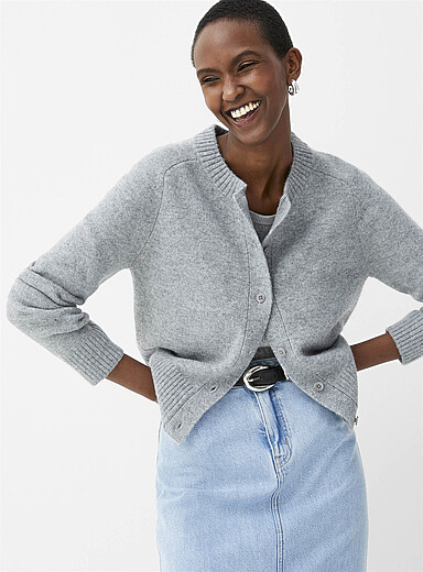 Relaxed Fit Solid Denim Cardigan - Ships in 24 Hrs