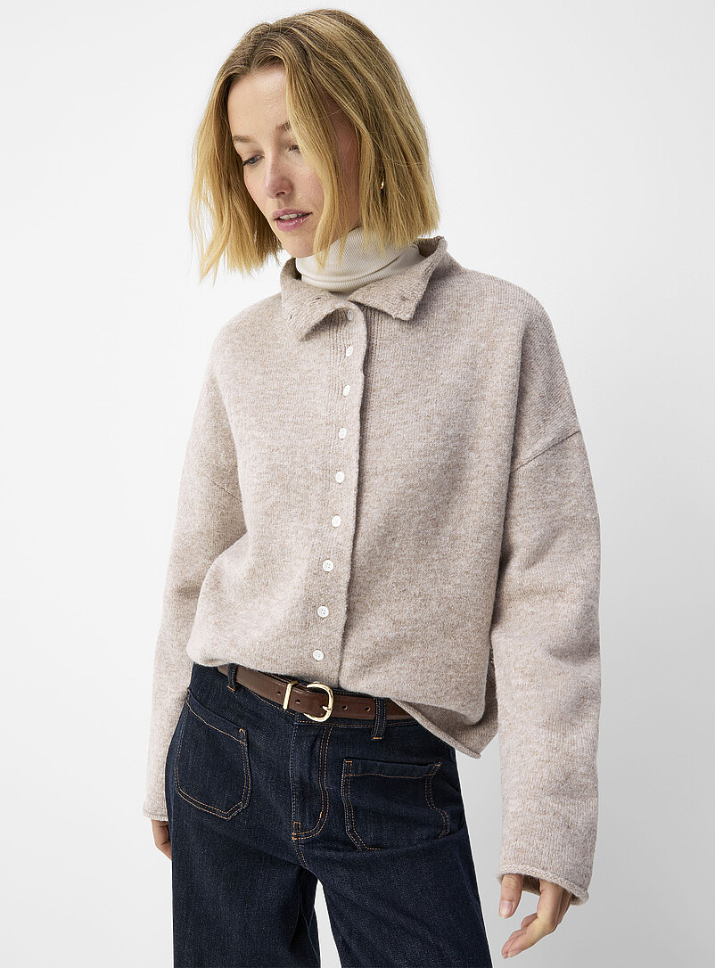 Contemporaine: Le cardigan duveteux col chemin&eacute;e Bleu moyen - Ardoise pour femme