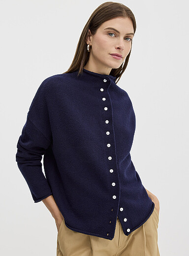 Plush funnel-neck cardigan
