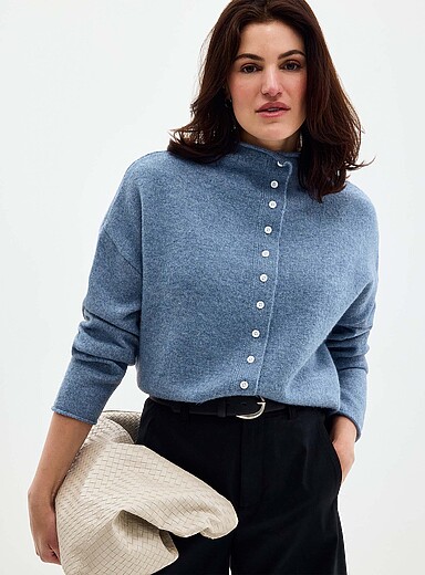 Plush funnel-neck cardigan