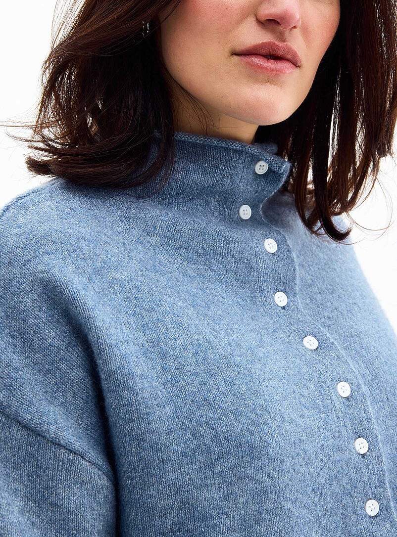 Contemporaine: Le cardigan duveteux col chemin&eacute;e Bleu moyen - Ardoise pour femme