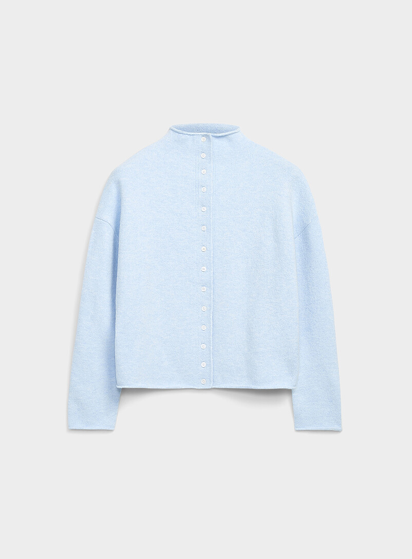 Pull Femme Col Cheminée Fantaisie LEBEK - Taille 50 - Tons Bleus, Neuf Avec étiquettes