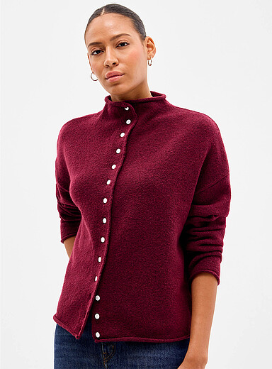 Plush funnel-neck cardigan