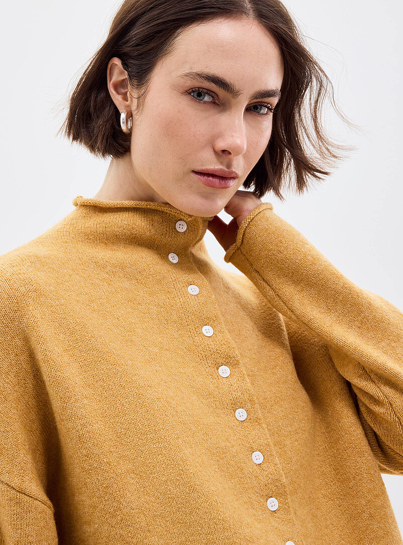 Contemporaine Slate Blue Plush funnel-neck cardigan for women