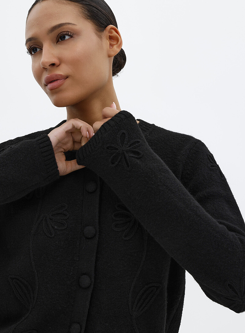 Cardigan Femme Balmain - Laine Imprimé Géométrique, Taille 38 Noir - Occasion Parfait état