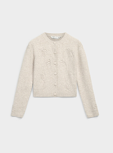 Le cardigan fleurs relief touche de laine